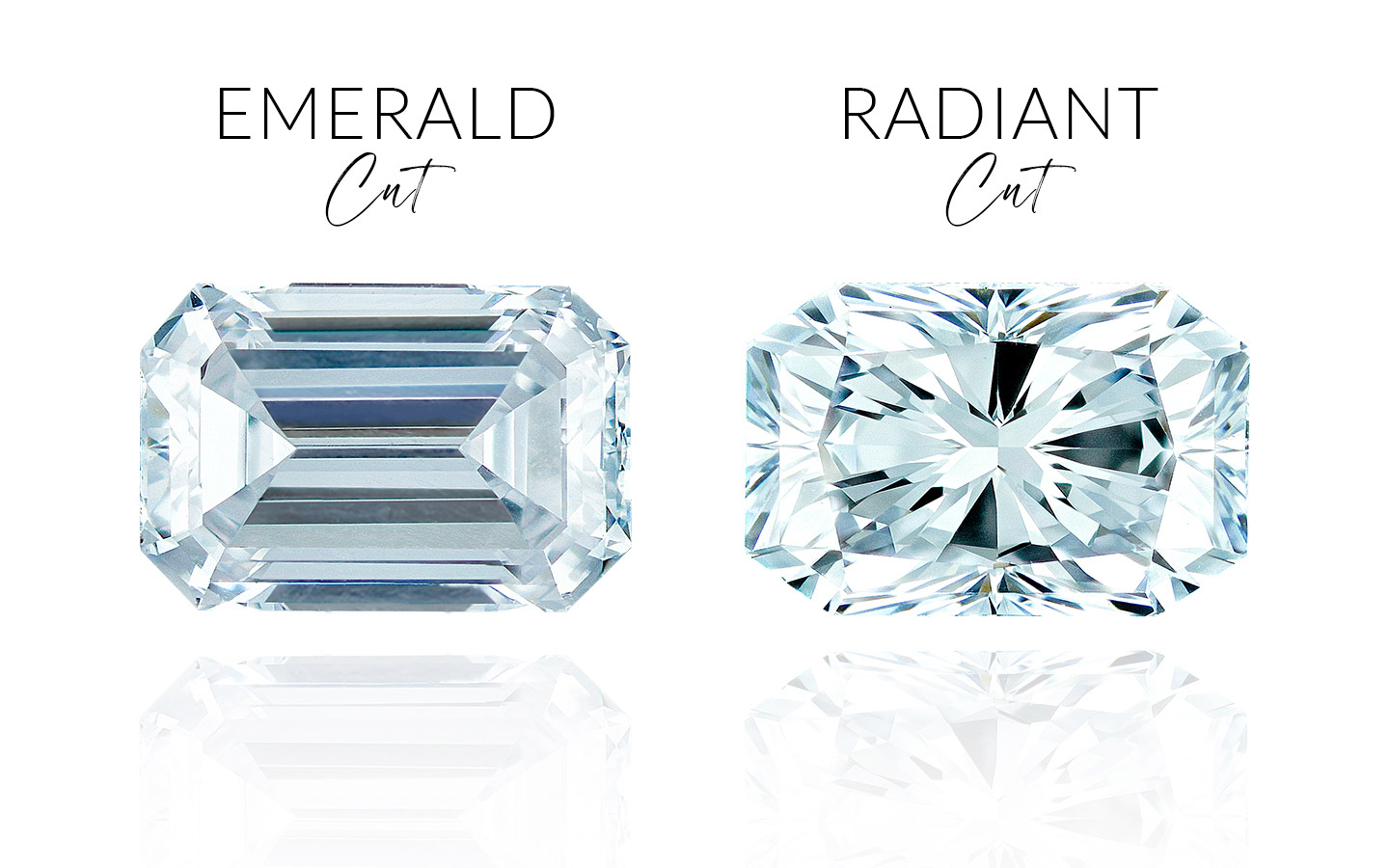 Emerald cut and radiant cut lab grown diamonds.