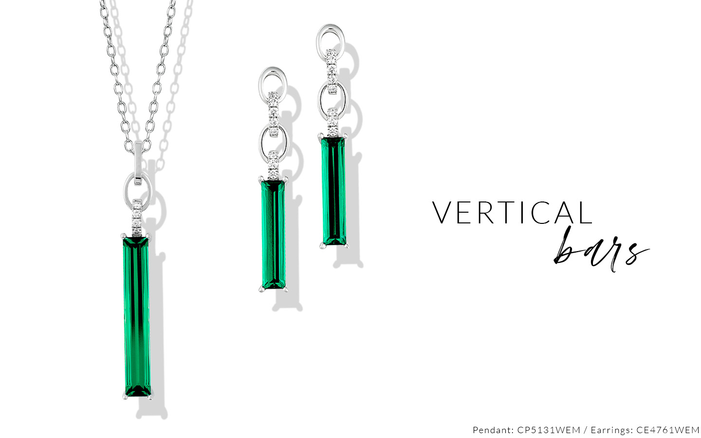 Vertical Bar Emerald Pendant and Earrings