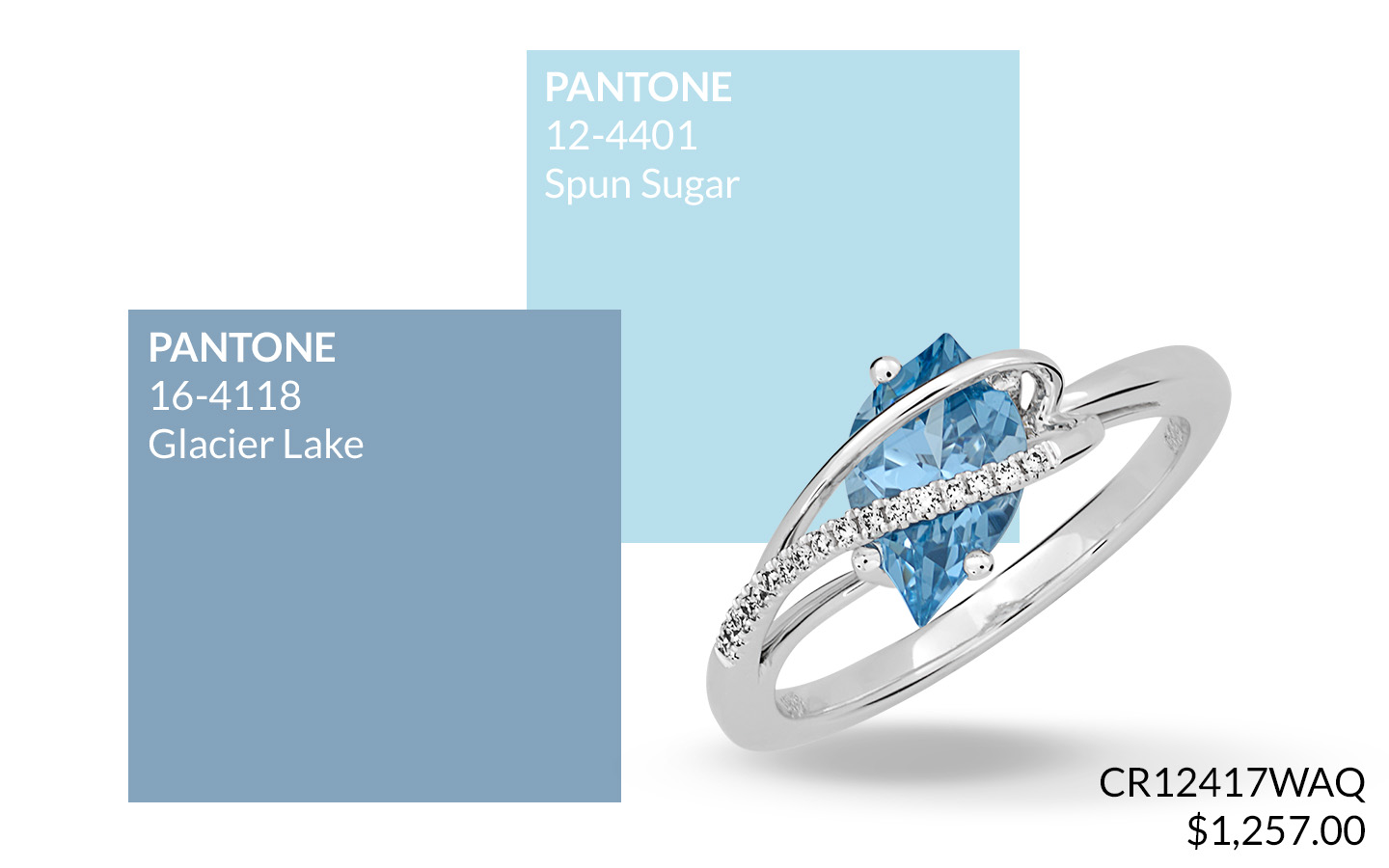 Pantone 16-4118 Glacier Lake and 12-4401 Spun Sugar Aqua Blue Spinel Ring CR 12417WAQ