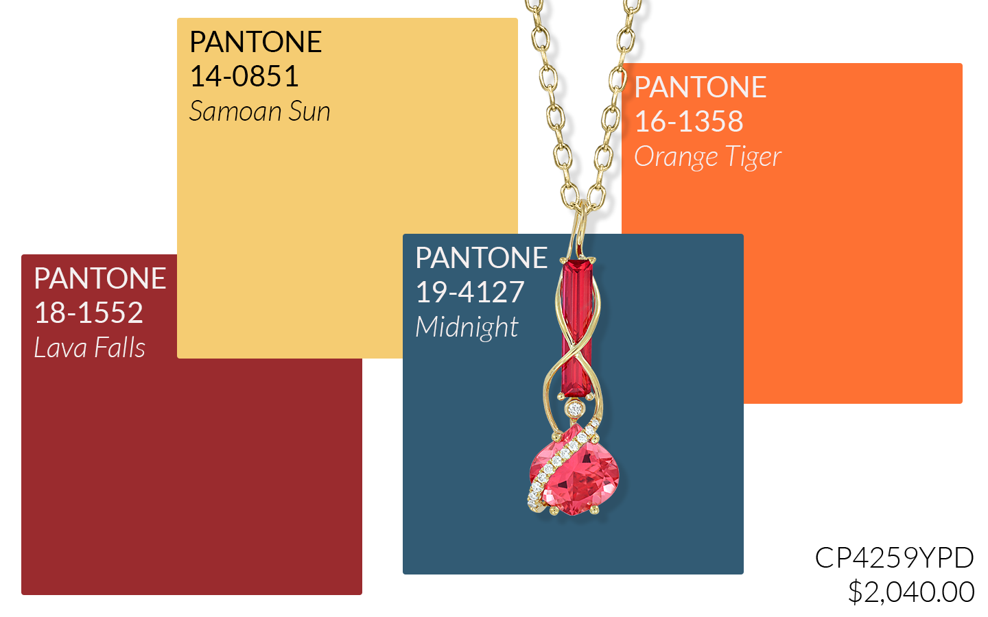 Lab grown padparadscha pendant: CP4259YPD, $2,040.00