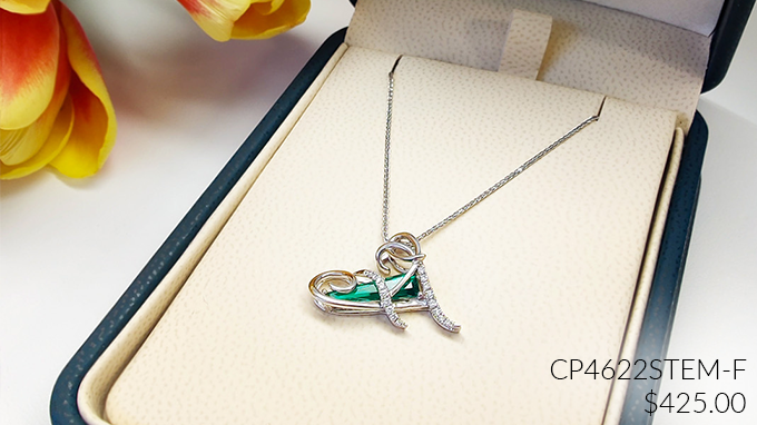 Sterling silver Chatham lab-grown emerald initial pendant "F" with lab-grown diamonds - CP4622STAL-F, $425.00