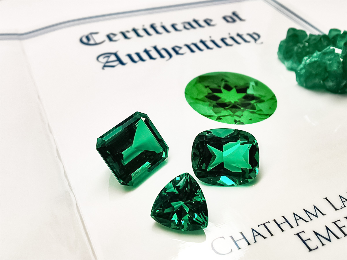 Chatham lab-grown emerald gemstones with Certificate of Authenticity