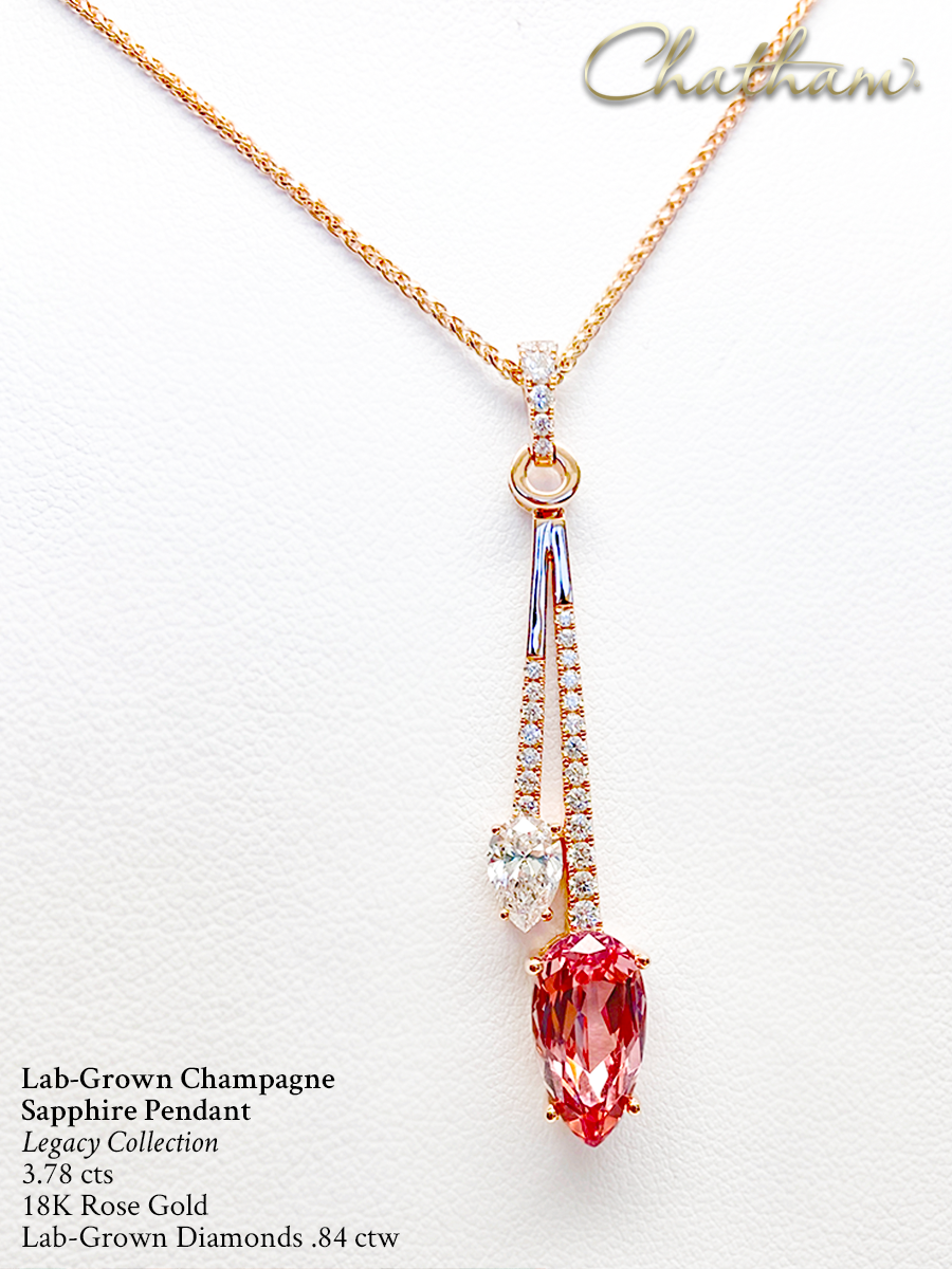 Chatham Lab-Grown Champagne Sapphire Pendant