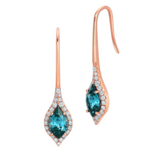 Chatham lab grown flame-cut Paraíba colored spinel earrings in 14K rose gold - CE4885RPA