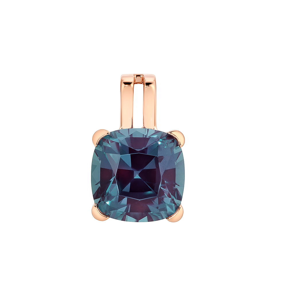 8.0mm Century Chatham Lab Grown Alexandrite Pendant set in 14K Rose Gold with Lab Grown Diamond side Accents