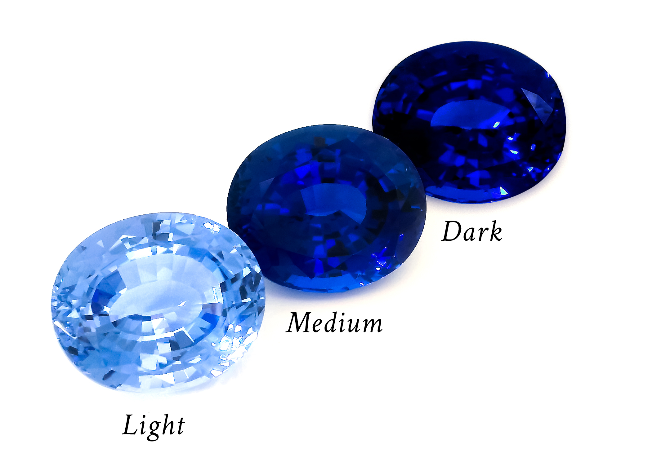 Light, medium and dark blue sapphire shades