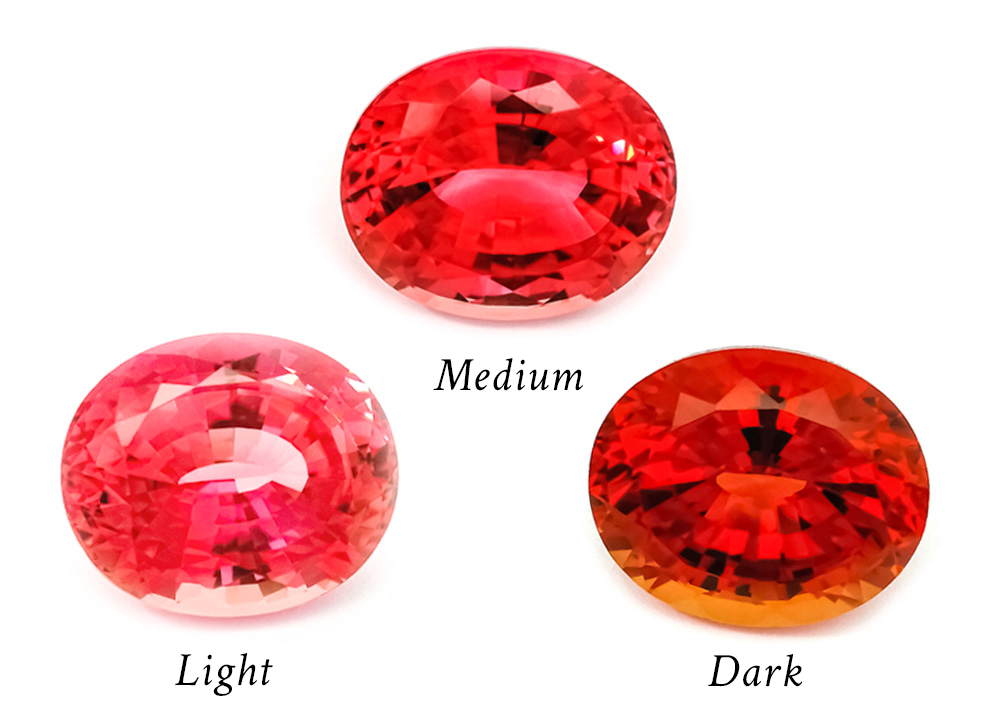 Light, medium and dark shades of padparadscha.