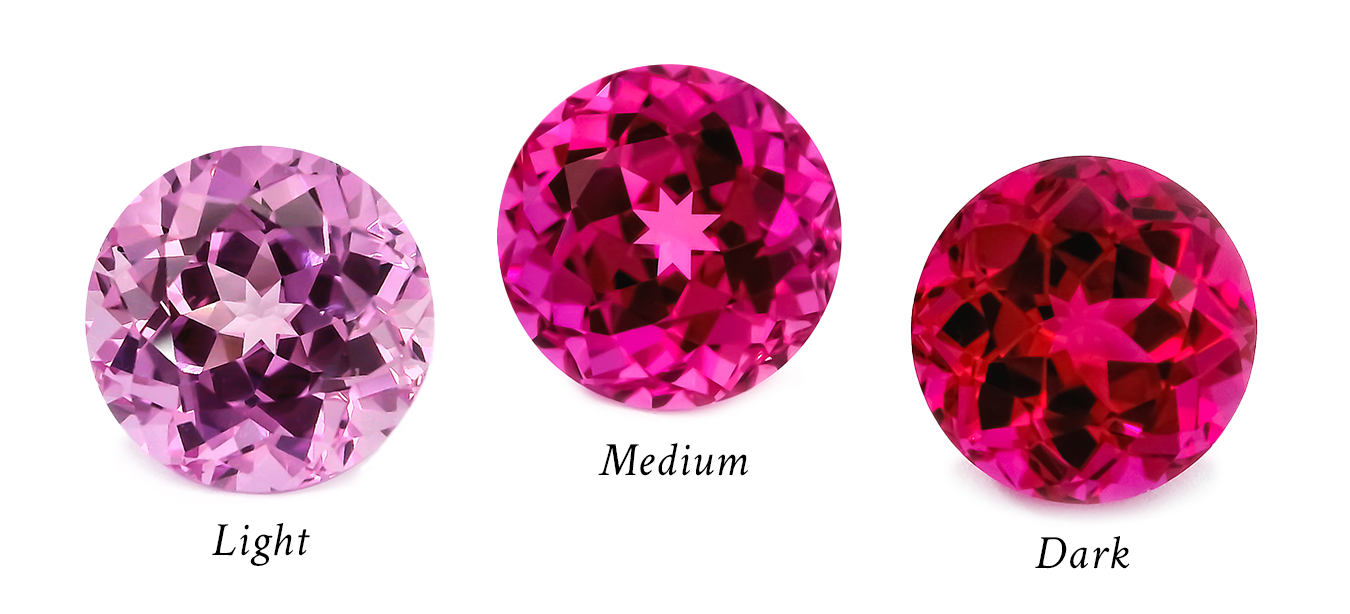 light, medium and dark pink sapphire shades