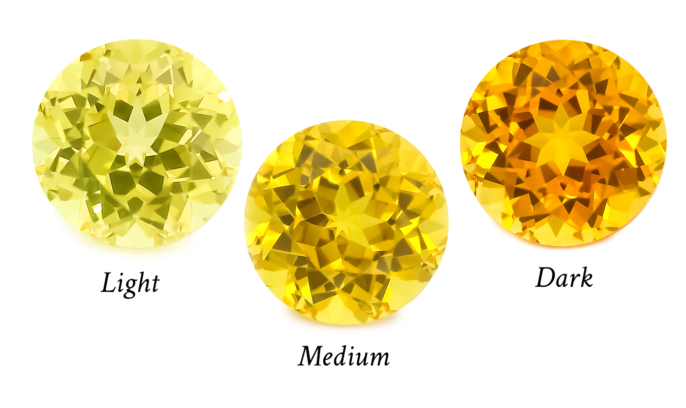 light, medium, and dark shades of yellow sapphire 