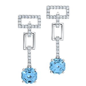 18K white gold octagon Chatham lab grown aqua blue spinel earrings