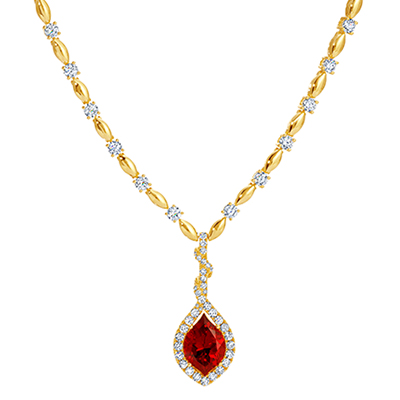 18K yellow gold flame-cut Chatham lab grown ruby necklace