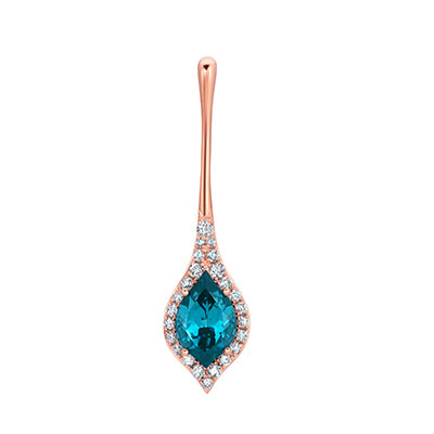 14K rose gold flame cut Chatham lab grown Paraiba Colored Spinel pendant