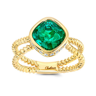 14K yellow gold century Chatham lab grown emerald ring