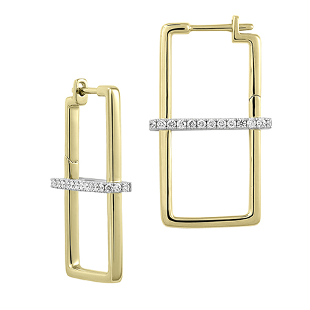 14K two-tone gold Chatham lab grown diamond rectangular hoop earrings