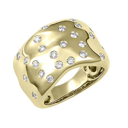 Chunky 14K yellow gold Chatham lab grown diamond fashion ring